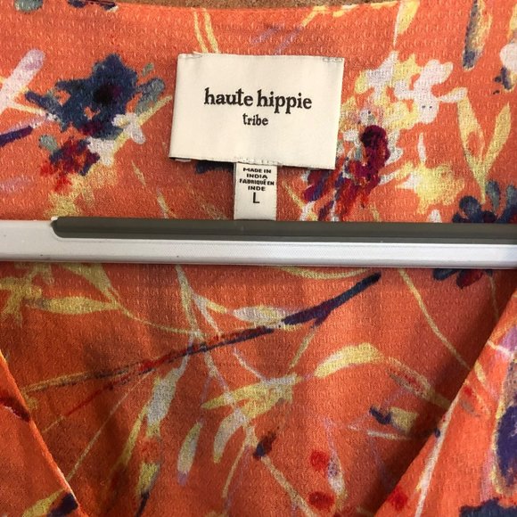 Haute Hippie Tribe Flowy Peplum Boho Flutter Sleeve Top Large - Picture 3 of 7